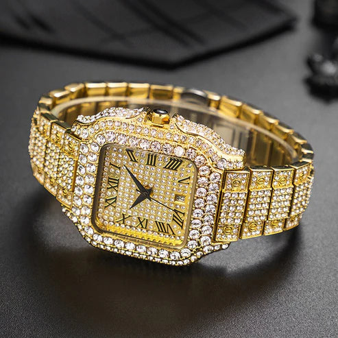 straight European Hip Hop Diamond Quartz Wrist Watch